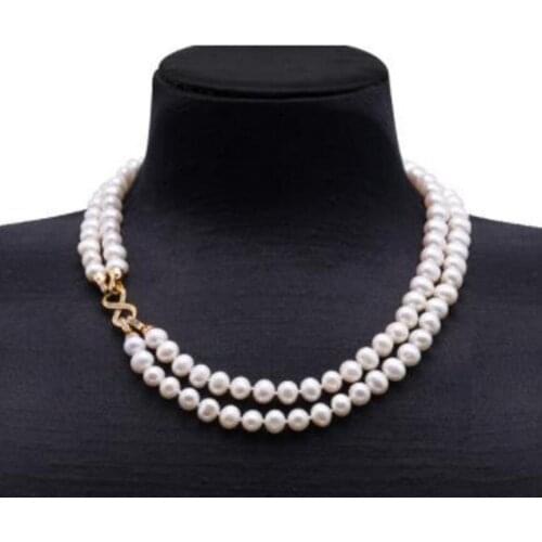Fashion jewelry 9.5-10mm White Freshwater Pearl Necklace Strand with Multiple-use