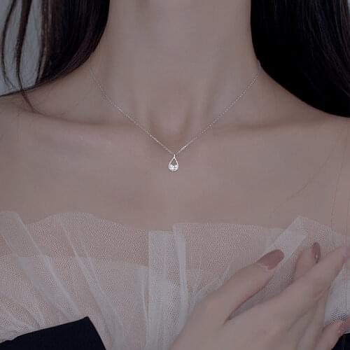925 Sterling Silver Waterdrop Necklace for Women Shiny CZ Clavicle Chain Charm Necklaces Party Jewelry New