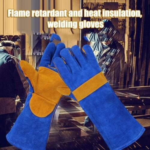 35cm Tig Welding Gloves Lengthened Fireproof Heat Resistant Barbecue Cuffed Grill Work Gloves Protection перчатки сварщика