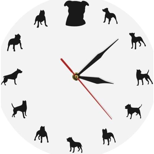 Pitbull Silhouettes Wall Clock Dog Breeder Wall Watch Clock Pitbull Portrait Decorative Clock Gift For Dog Pitbull Lover