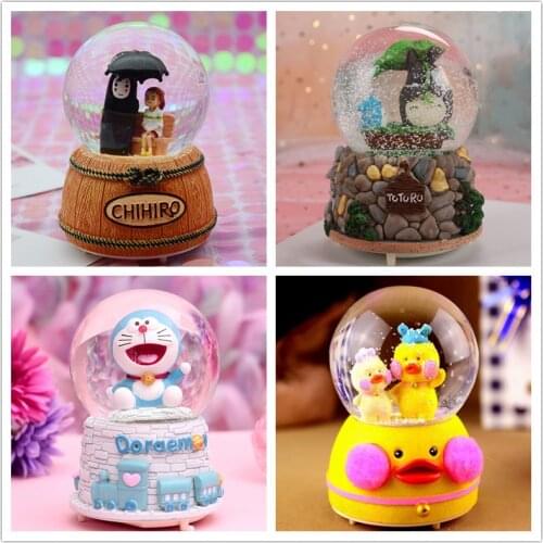 Spirited away Totoro Crystal Ball Music Box Valentines Day Gift Rainbow Glowing Snowflakes Home Decoration Desktop Ornament