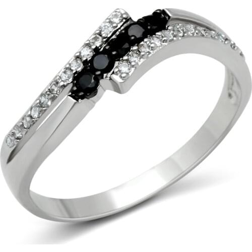 Rhodium + Ruthenium Brass Ring with AAA Grade CZ in Jet