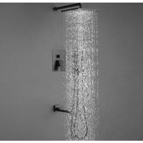 Black Solid Brass Bathroom Shower Faucet Set Wall-mounted Rain Shower Concealed Mixer Concealed Shower Faucet Set