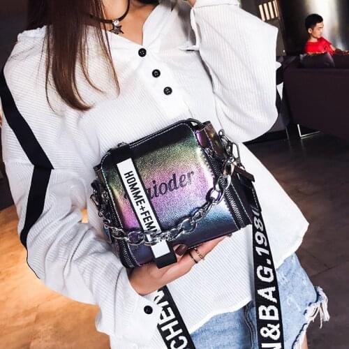 HISUELY 2021 Laser Women Bags Fashion Luxury Shoulder Handbags Chains Crossbody Bag Women Letter Mini Flap Purse bolsa feminina
