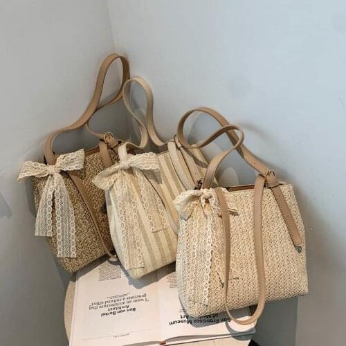 Shoulder Bag Female Tote Bag Handbag Purse Designer Lace Weave Fashion PU Leather Simple 2021 New Beach Bag All-match Zipper