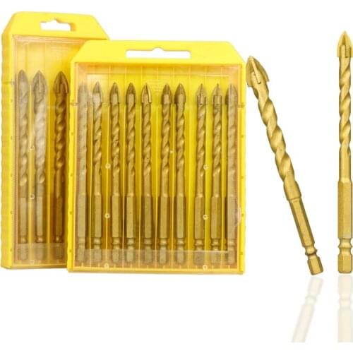 Hex Shank Glass Drill Bit 6/8/10/12mm Spiral Flute Hole Cutter for Tile Glass Cross Spear Head Drilling Tools