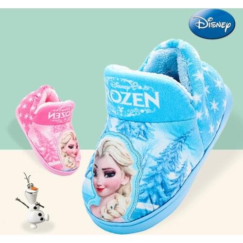Disney Princess Cotton Slippers Children Warm Autumn and Winter Slippers Elsa Baby Platform Shoes
