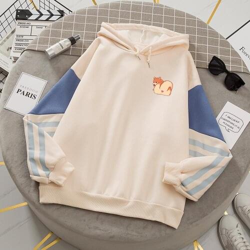 Kawaii Shiba Inu Hoodie Ullzang Harajuku Funny Patchwork Hoodies Women Oversized Korean Winter Sweatshirt Female Streetwear Tops