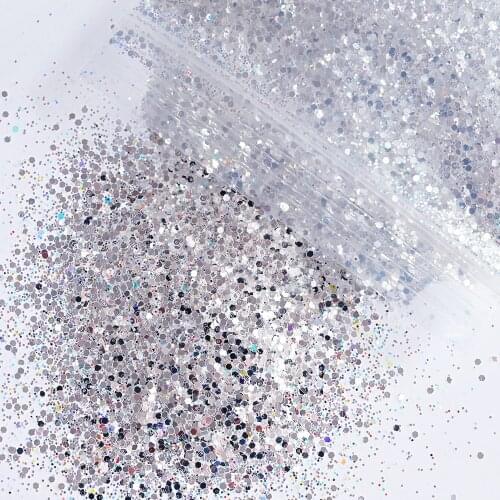 Ultra Sparkle Nail Glitter Mixed Sequins (50g) Iridescent Highlight Silver Flashing Loose Hexagon Paillette Mermaid Glitter BZY8
