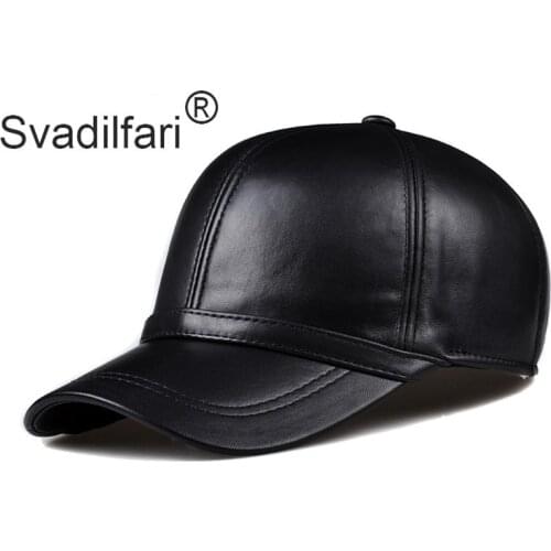 Svadilfari Spring genuine leather mans baseball cap hat mens real leather adjustable trucker driving black snapback hats caps