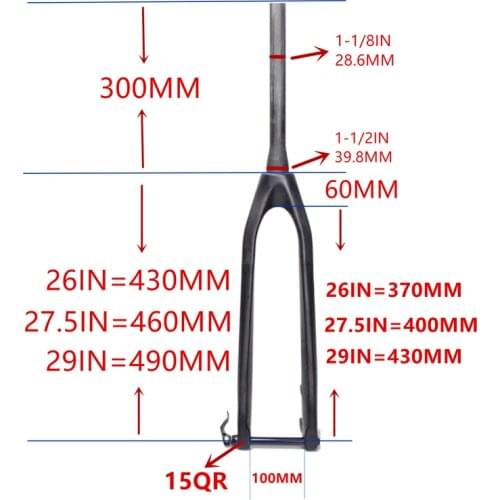 MTB FORK26 / 27.529er mtb fork full carbon fork bikes Rigid Mountain Bikes forkTapered Passing Axle 15mm Fork Fork Bicycle 1-1/8