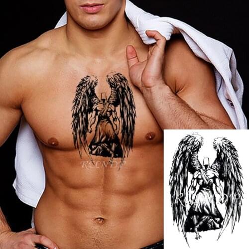 Waterproof Temporary Tattoo Sticker Creative Big Wings Black Angel Warrior Fake Tatto Flash Tatoo Arm Leg Body Art for Women Men