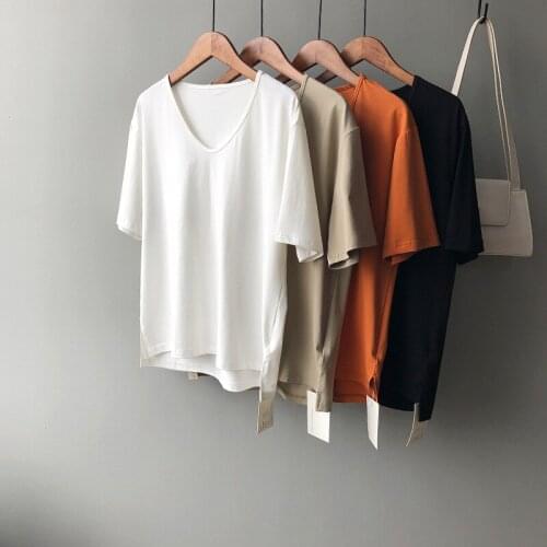 2020 New Summer Shirts V-Neck Short Sleeve Cotton T Shirt Harajuku Casual Tops For Women CasualTees