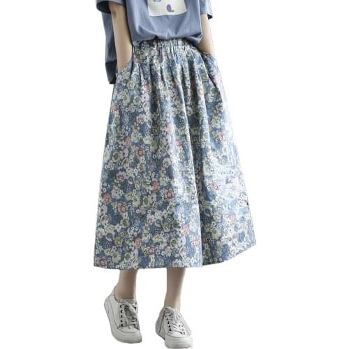 2021 New Retro Cotton Floral Garden Folds Skirt Elastic Waist Jacquard Large Skirt Mid-Length A-Line Flower Skirt