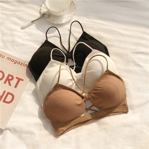 Obrix Light Female Soft Bra Halters Wireless Hole Criss Cross Back Bra For Women