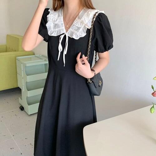 2021 Black Minimalist Summer Femme Loose Long Sundress Office Lady Dress Hot Casual Chic OL Short Sleeves Vestidos