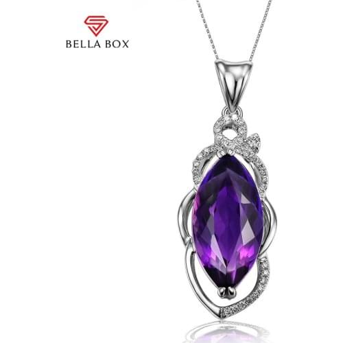 BELLA BOX Classic Amethyst Pendant Necklace For Women 925 Sterling Silver Purple Gemstone 5A Zircon Engagement Fine Jewelry Gift