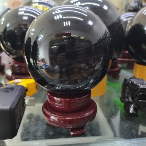 1pcs Natural Black Obsidian Sphere Large Crystal Ball Healing Stone+Pedestal