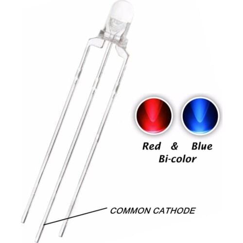 100pcs F3 3MM RED + GREEN / RED + BLUE / BLUE + GREEN Bicolor LED DIP-3 water clear COMMON CATHODE lamps 20mA round
