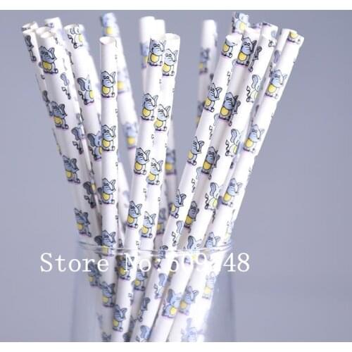 100pcs Little Elephant Paper Straws,Cute Fun Kids Child Animal Toy Doll Cartoon Birthday Party Baby Shower,Mason Jar Straws Bulk
