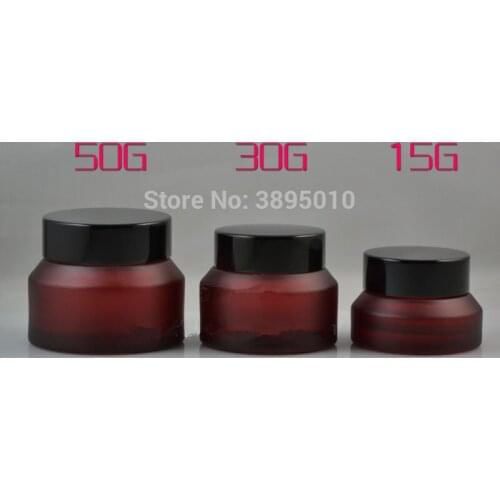 15/30/50g Empty Rose Red Glass Frosted Container, Small Eye Cream Glass Jar Frosting Glass Bottle,Makeup pot With Black Cap F864