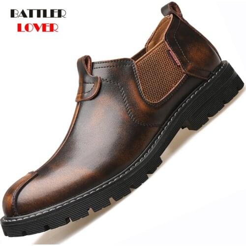 2019 Men Casual Genuine Leather Shoes Men Martins Cow Leather Shoes Mans Work Safety Shoes Winter Waterproof Ankle Botas