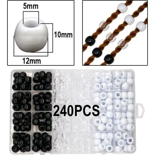240pcs Dreadlock Beads Mixed Hair Tie Braid Beads Hair Accessories for DIY Craft Hand Bracelet Jewelry Making 12x10mm, 5mm Hole
