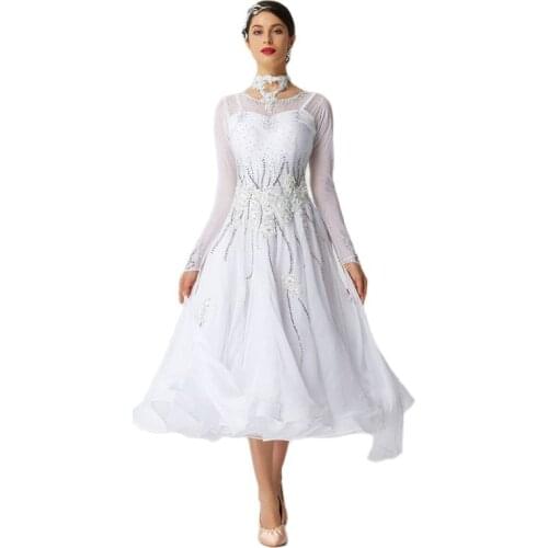 B-20100 High quality women adult white ballroom dance dress Custom competition ballroom smooth dance dress for sale