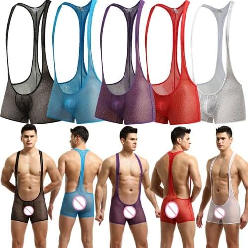 Mankini Boxers Underwear Men Bodysuits Jockstrap Stretchy One-piece Swimsuits Leotard Thin Wrestling Singlet Leotard Bodysuit