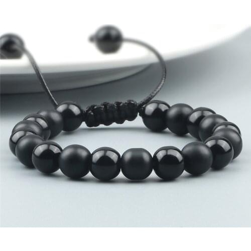 Natural Black Onyx Bright Stone Bracelet Men for Energy Balance Adjustable Braided Beads Bracelets Women Couple Jewelry Pulsera