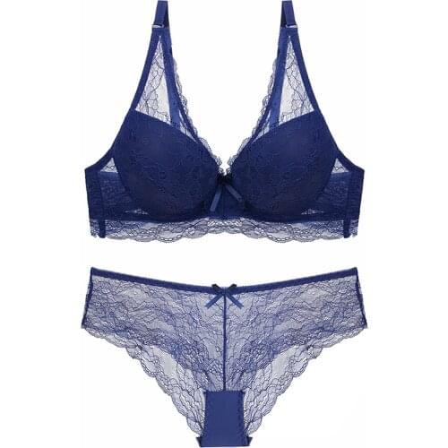 Fashion Sexy Bra Set Push Up Lingerie Lace Underwear Women Transparent Bra and Panty Set Breathable Lenceria Underwire Langerie