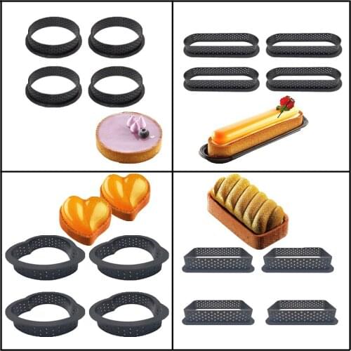 Meibum 5 Styles Egg Tart Mold Cake Ring Set Fruit Cookies Form Plastic Perforated French Dessert Mould Baking Pastry Tools