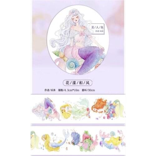 2020 Mermaid Girls Card Making Journal Masking Tape Adhesive Tape DIY Scrapbooking Sticker Label Washi Tapes