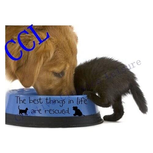 The Best Things In Life Are Rescued - Vinyl Pet Decal Sticker for dog or cat bowl decoration ,20x5cm