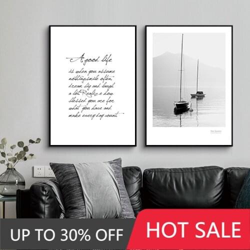 Minimalist Black White Landscape Wall Art Canvas Painting Poster Life Quote Art Print Boat Decorative Picture Home Decor TB53