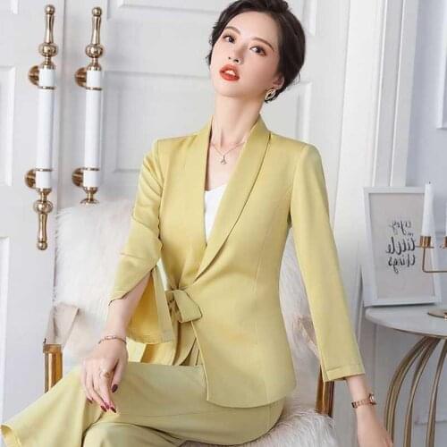 Fashionable Elegant Goose Yellow Internet Celebrity Lace-up Casual Waist Tight Small Suit Suit for Spring and Summer 2020