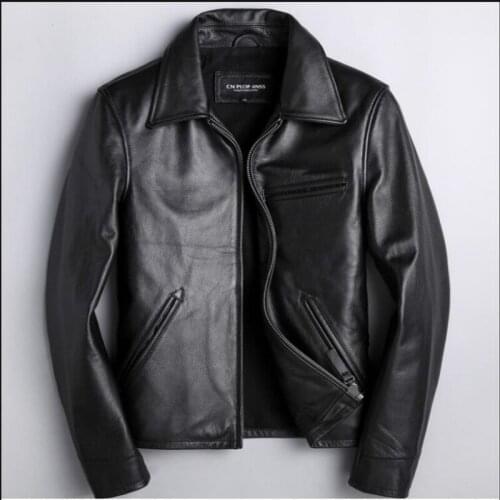 Genuine Leather Men Clothing 2020 Genuine Cow Leather Men Jacket Motorcycle Black Casual Leather Jackets Short Italy M-4xl