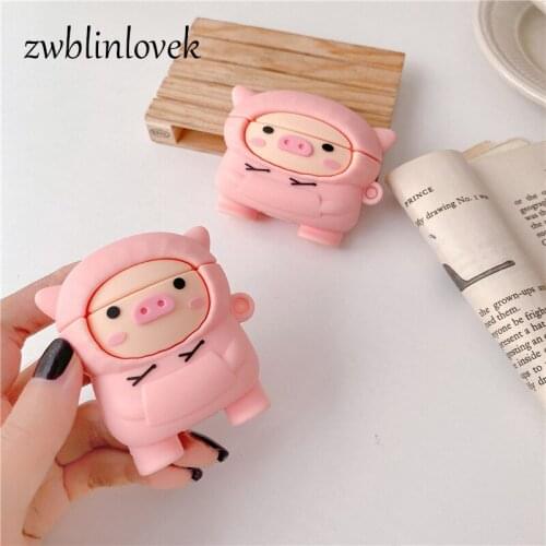 Cute pig for airpods 1 2 pro case cartoon pink pet soft silicone case wireless bluetooth headset protect cover animal accessorie