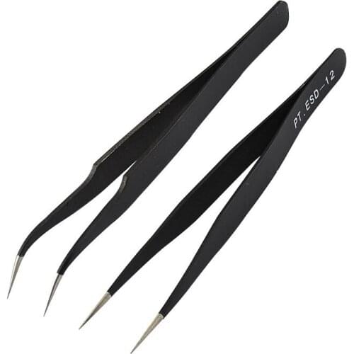 2pcs Anti-static Precision Tweezers Set Pinzas Pincet Stainless Steel ESD Tweezer Electronics Repair Tools