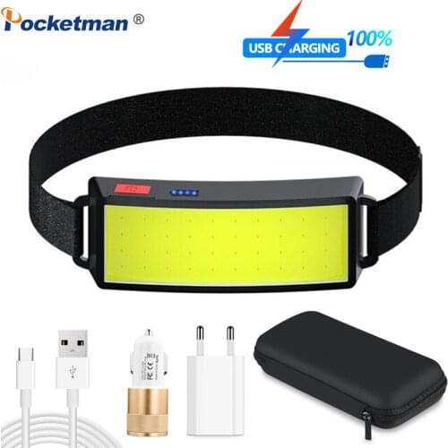 Headlamp Portable COB LED Headlight with Built-in Battery Flashlight USB Rechargeable Head Lamp Hiking Camping Fishing Running