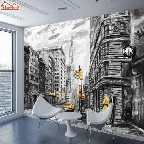 ShineHome-Black White Wallpapers for Walls 3 d Living Room Bedroom Wallpaper NYC Skyline City Building Cafe Wall Paper Covering