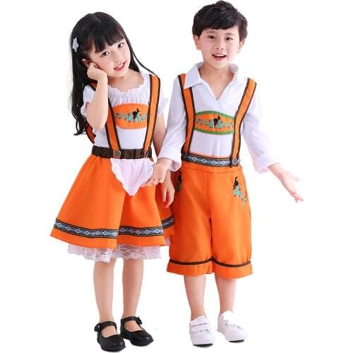 Boys and Girls German Oktoberfest Beer girl Costume Boys Bavarian Lederhosen Germany Beer Festival Waiter Costume for Halloween