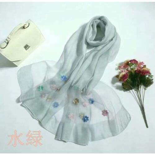 New silk wool floral pearl Embroidery Scarf Shawl Wrap 6 colors mixed 5pcs/lot #4021