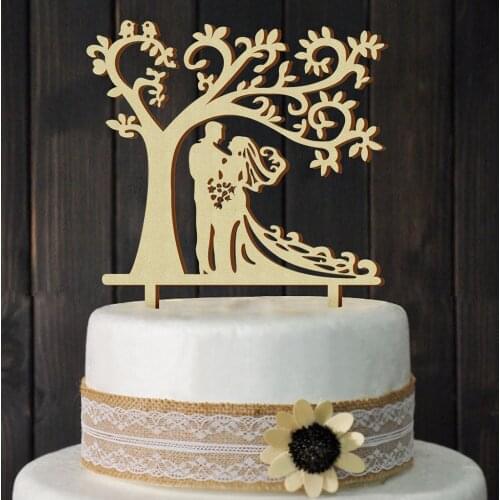 New Wedding Cake Topper Wooden Romantic Bride & Groom Tree Sign Cake Decor Brand
