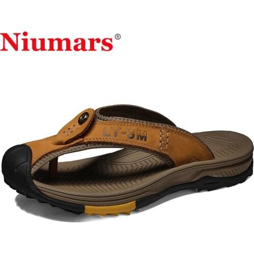 New Summer Mens Cowhide Slippers High Quality Outdoor Beach Sandals Non-slip Zapatos Hombre Casual Shoes Slippers Plus Size