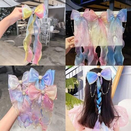 New Girls Cute Colorful Chiffon Bow Ribbon Hairpins Children Sweet Hair Decorate Headband Hair Clips Fashion Hair Accessories