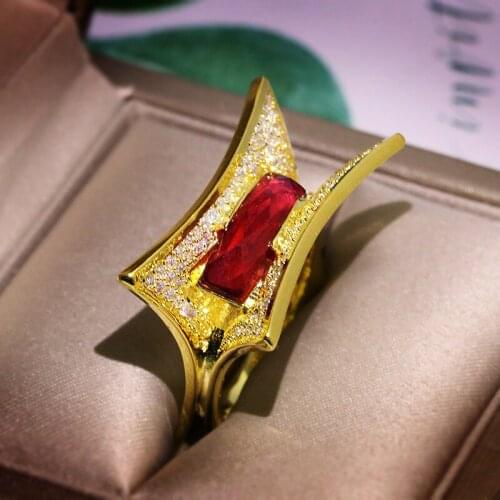 2019 Newest red Cubic Zirconia Thumb Ring Opening Unisex Jewelry Top Quality Unique Smooth Geometric Ring for women