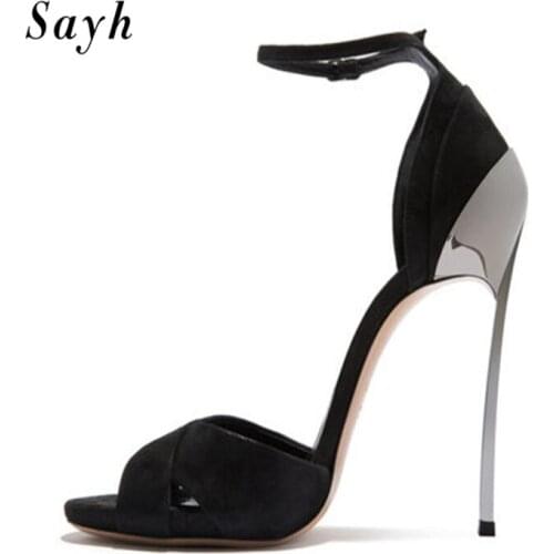 Sexy Woman Ankle Strap Sandals Peep Toe Pumps Thin High Heel Sandals Stilettos Club Black Party Dress Shoes