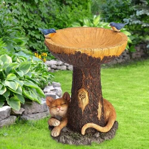 Resin Cat Statue Birdbath Bird Feeder For Garden Yard Lawn Ornament Garden Decoration Outdoor Fuente De Agua Fontaine Solaire