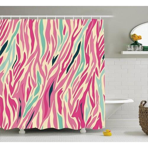 Pink Zebra Shower Curtain Funky Fashion Pattern with Colorful Zebra Stripes Pastel Tones Ethnic Modern Home Decor Bath Curtains